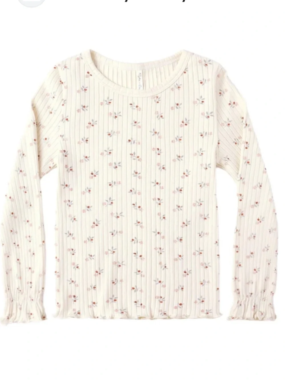 Rylee + Cru Girls Ribbed Long Sleeve Top Natural Ditsy Floral Shirt 6 7 Years